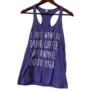 4/$24 Purple Racerback Tank Yoga Coffee Animals Size Medium